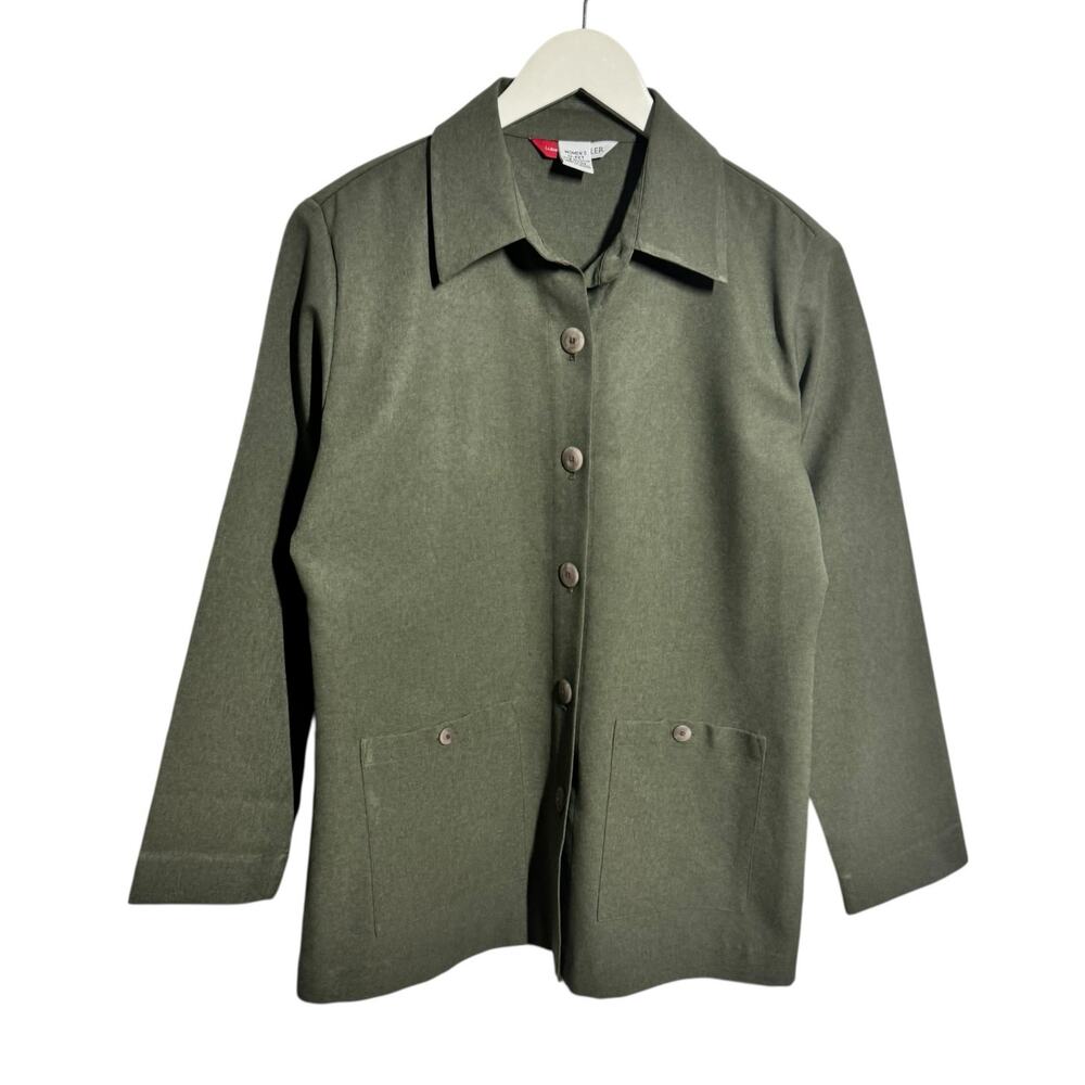 L.L.Beach Traveler Shacket‎ Shirt Women 12P Green Minimal Modest Lagenlook Gorp